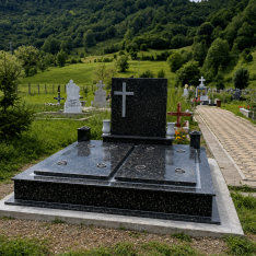Monument funerar complet cu cruce din granit Nero Aga
