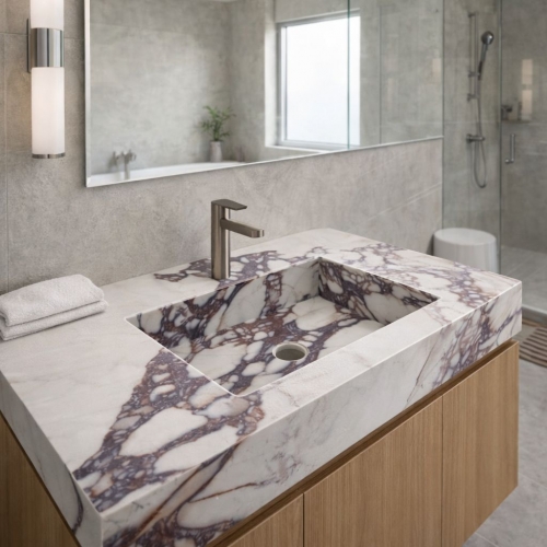 Lavoar cu o cuvă Calacatta Viola – Ceramică, realizat la comandă