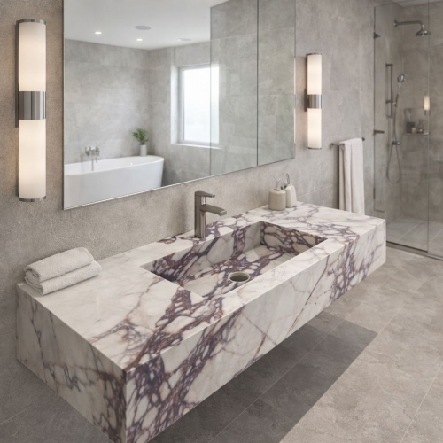 Lavoar cu o cuvă Calacatta Viola – Ceramică, realizat la comandă