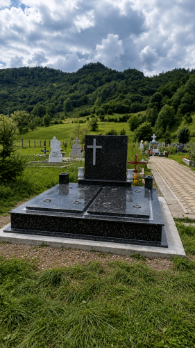 Monument funerar complet cu cruce din granit Nero Aga